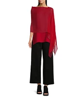 Eileen Fisher Sheer Silk Georgette Boat Neck Asymmetrical Wrap