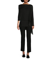 Eileen Fisher Sheer Silk Georgette Boat Neck Asymmetrical Wrap