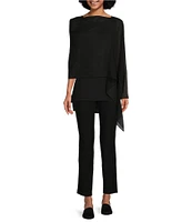 Eileen Fisher Sheer Silk Georgette Boat Neck Asymmetrical Wrap