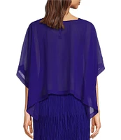 Eileen Fisher Sheer Silk Georgette Boat Neck Short Sleeve Boxy Poncho