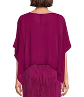 Eileen Fisher Sheer Silk Georgette Boat Neck Short Sleeve Boxy Poncho