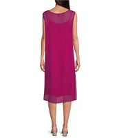 Eileen Fisher Sheer Silk Georgette Boat Neck Sleeveless Midi Dress