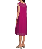Eileen Fisher Sheer Silk Georgette Boat Neck Sleeveless Midi Dress