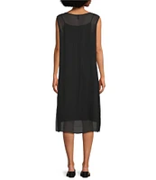 Eileen Fisher Sheer Silk Georgette Boat Neck Sleeveless Midi Dress