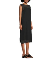 Eileen Fisher Sheer Silk Georgette Boat Neck Sleeveless Midi Dress