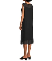 Eileen Fisher Sheer Silk Georgette Boat Neck Sleeveless Midi Dress