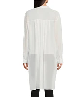 Eileen Fisher Sheer Silk Georgette Mandarin Collar Long Sleeve Button Front Shirt