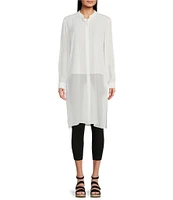 Eileen Fisher Sheer Silk Georgette Mandarin Collar Long Sleeve Button Front Shirt