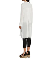 Eileen Fisher Sheer Silk Georgette Mandarin Collar Long Sleeve Button Front Shirt