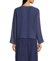 Eileen Fisher Sheer Silk Georgette Tie Front Bracelet Sleeve Cardigan