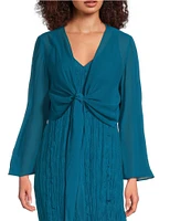 Eileen Fisher Sheer Silk Georgette Tie Front Bracelet Sleeve Cardigan