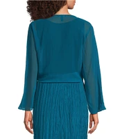 Eileen Fisher Sheer Silk Georgette Tie Front Bracelet Sleeve Cardigan