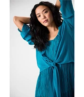 Eileen Fisher Sheer Silk Georgette Tie Front Bracelet Sleeve Cardigan