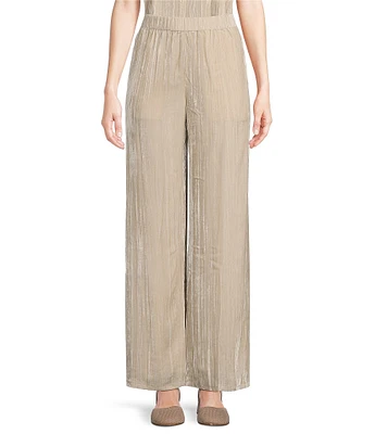 Eileen Fisher Shimmering Velvet Crushed Texture Wide-Leg Pull-On Coordinating Pants