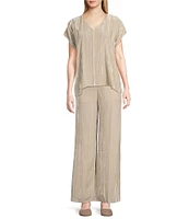 Eileen Fisher Shimmering Velvet Crushed Texture Wide-Leg Pull-On Coordinating Pants