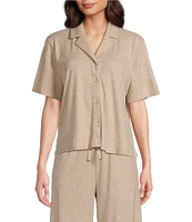 Eileen Fisher Short Sleeve Interlock Knit Notch Collar Sleep Top