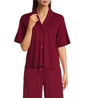 Eileen Fisher Organic Cotton Short Sleeve Interlock Knit Notch Collar Sleep Top