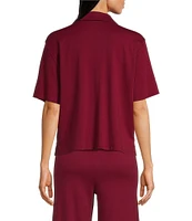Eileen Fisher Organic Cotton Short Sleeve Interlock Knit Notch Collar Sleep Top