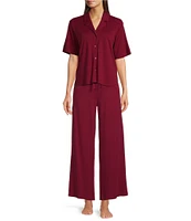 Eileen Fisher Organic Cotton Short Sleeve Interlock Knit Notch Collar Sleep Top