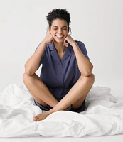 Eileen Fisher Organic Cotton Short Sleeve Interlock Knit Notch Collar Sleep Top