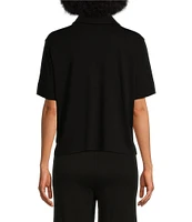 Eileen Fisher Organic Cotton Short Sleeve Interlock Knit Notch Collar Sleep Top