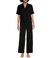 Eileen Fisher Organic Cotton Short Sleeve Interlock Knit Notch Collar Sleep Top