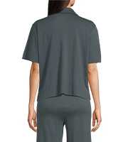 Eileen Fisher Organic Cotton Short Sleeve Interlock Knit Notch Collar Sleep Top