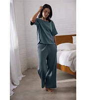 Eileen Fisher Organic Cotton Short Sleeve Interlock Knit Notch Collar Sleep Top