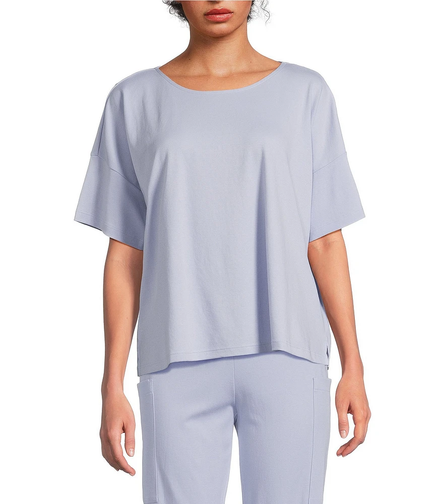 Eileen Fisher Organic Cotton Short Sleeve Round Neck Knit Sleep Top