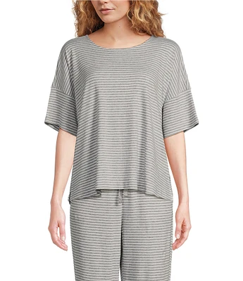 Eileen Fisher Short Sleeve Round Neck Knit Striped Coordinating Sleep Top