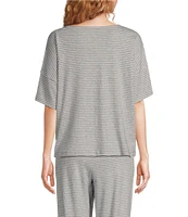 Eileen Fisher Short Sleeve Round Neck Knit Striped Coordinating Sleep Top