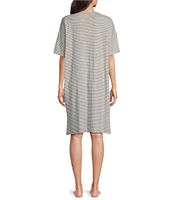 Eileen Fisher Short Sleeve Round Neck Knit Striped Nightshirt