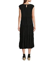 Eileen Fisher Silk Crew Neck Cap Sleeve Tiered Midi Dress