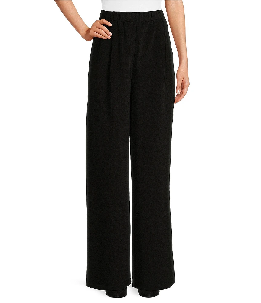 Eileen Fisher Silk Double Crepe High Waisted Pleated Wide-Leg Pull-On Pants