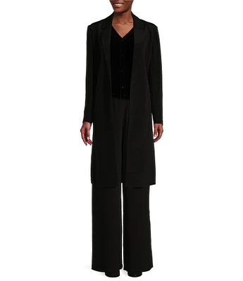 Eileen Fisher Silk Double Crepe Notch Collar Long Sleeve Open-Front Long Blazer