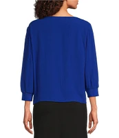 Eileen Fisher Silk Georgette Crepe Boat Neck 3/4 Sleeve Top