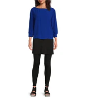 Eileen Fisher Silk Georgette Crepe Boat Neck 3/4 Sleeve Top
