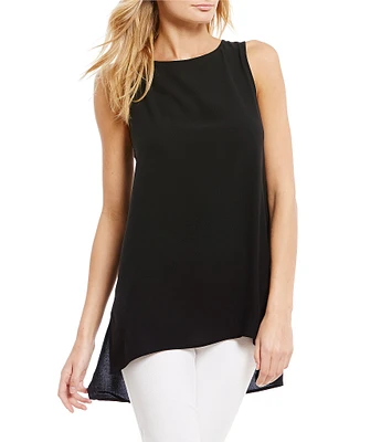 Eileen Fisher Silk Georgette Crepe Boat Neck Sleeveless Tunic