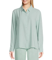 Eileen Fisher Silk Georgette Crepe Classic Collar Long Sleeve Top
