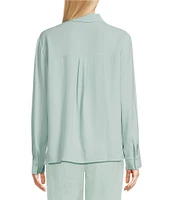 Eileen Fisher Silk Georgette Crepe Classic Collar Long Sleeve Top