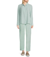 Eileen Fisher Silk Georgette Crepe Classic Collar Long Sleeve Top