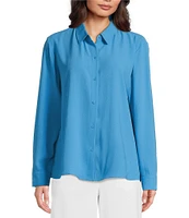 Eileen Fisher Silk Georgette Crepe Classic Collar Long Sleeve Top