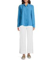 Eileen Fisher Silk Georgette Crepe Classic Collar Long Sleeve Top