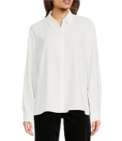 Eileen Fisher Silk Georgette Crepe Classic Collar Long Sleeve Top