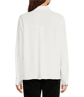 Eileen Fisher Silk Georgette Crepe Classic Collar Long Sleeve Top