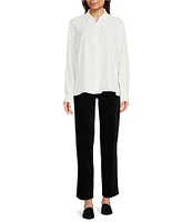 Eileen Fisher Silk Georgette Crepe Classic Collar Long Sleeve Top