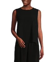 Eileen Fisher Silk Georgette Crepe Crew Neck Sleeveless Shell Tank