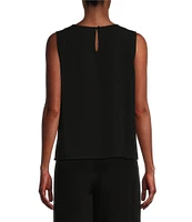 Eileen Fisher Silk Georgette Crepe Crew Neck Sleeveless Shell Tank