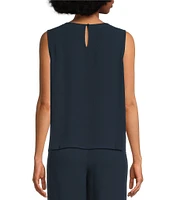 Eileen Fisher Silk Georgette Crepe Crew Neck Sleeveless Shell Tank