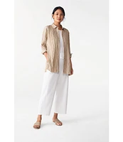 Eileen Fisher Silk Georgette Crepe Crew Neck Sleeveless Shell Tank